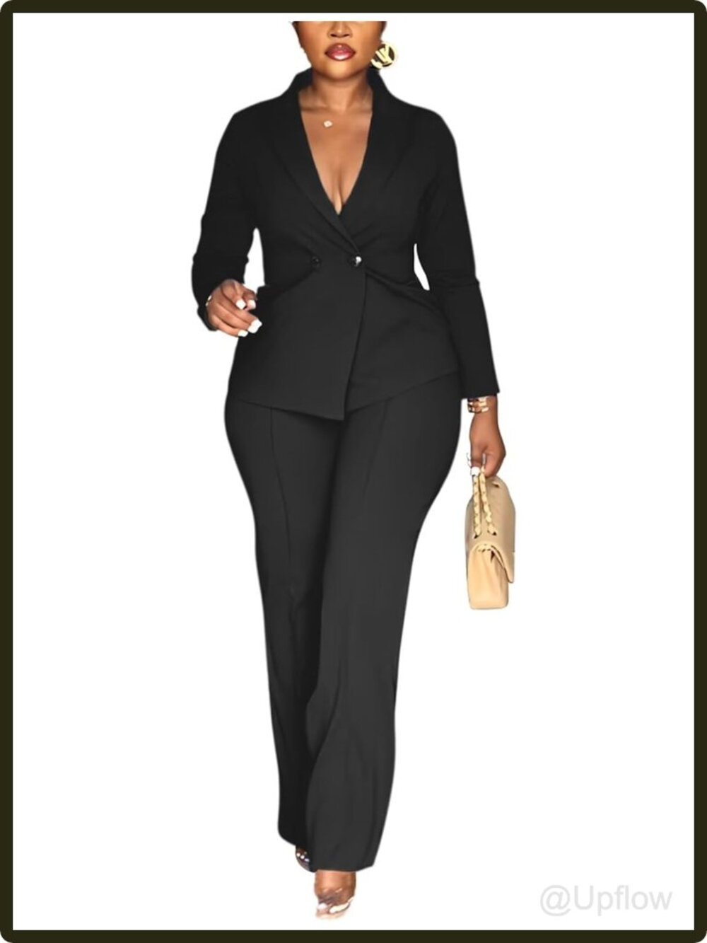 Women's Double Breasted Blazer Pants Suit 2 Piece Set Stretch Business Office